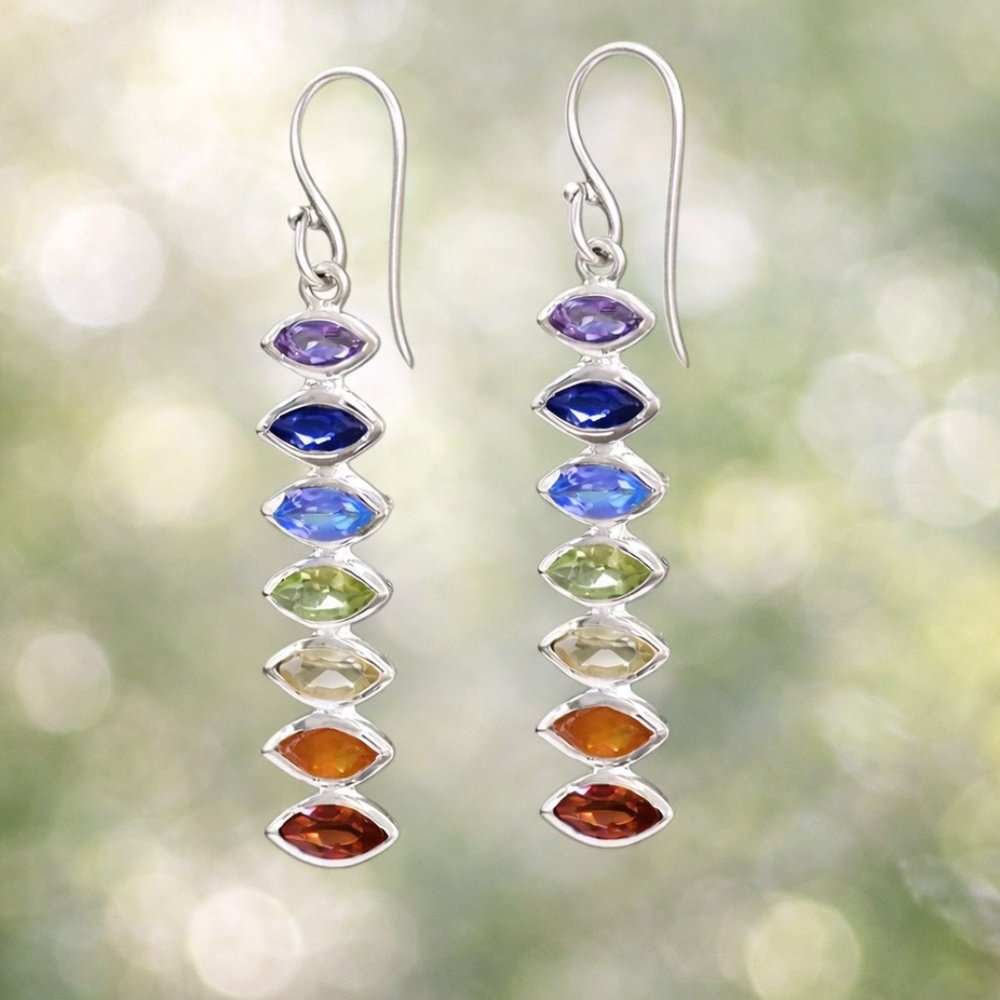 Silver Tone Multicolor Crystals Dangle Earrings - image 1